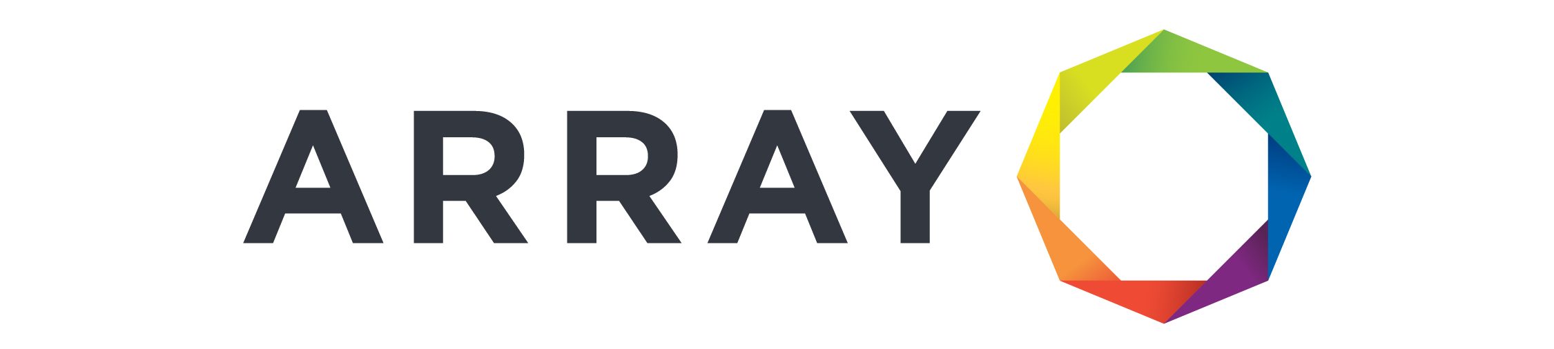 Array's rebranded logo in 2019. This version of the "Array" logo features the colourful geometric circle, but only includes the text "ARRAY" in a minimalist font without the tagline.