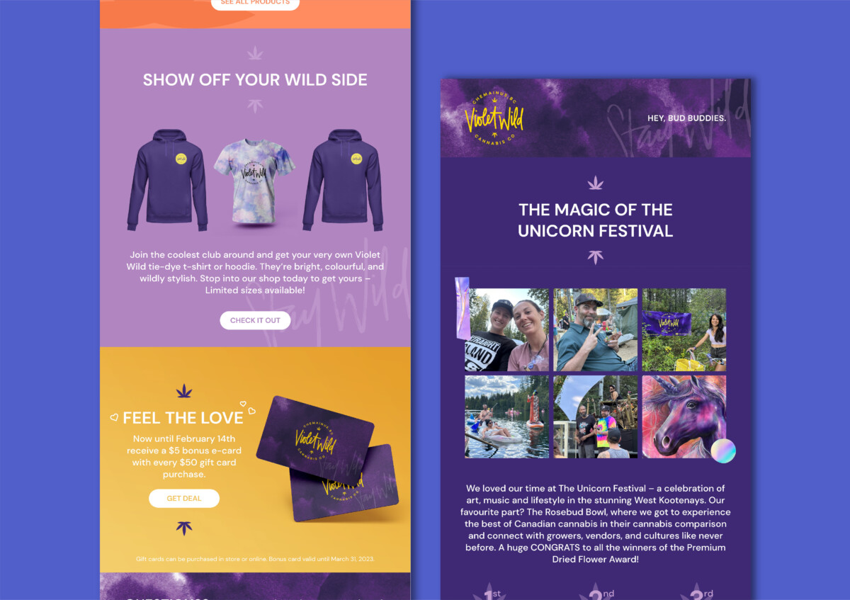 Examples of content design and copywriting by Array Ad Agency in Nanaimo | Web pages with copywriting content for ecommerce and events.