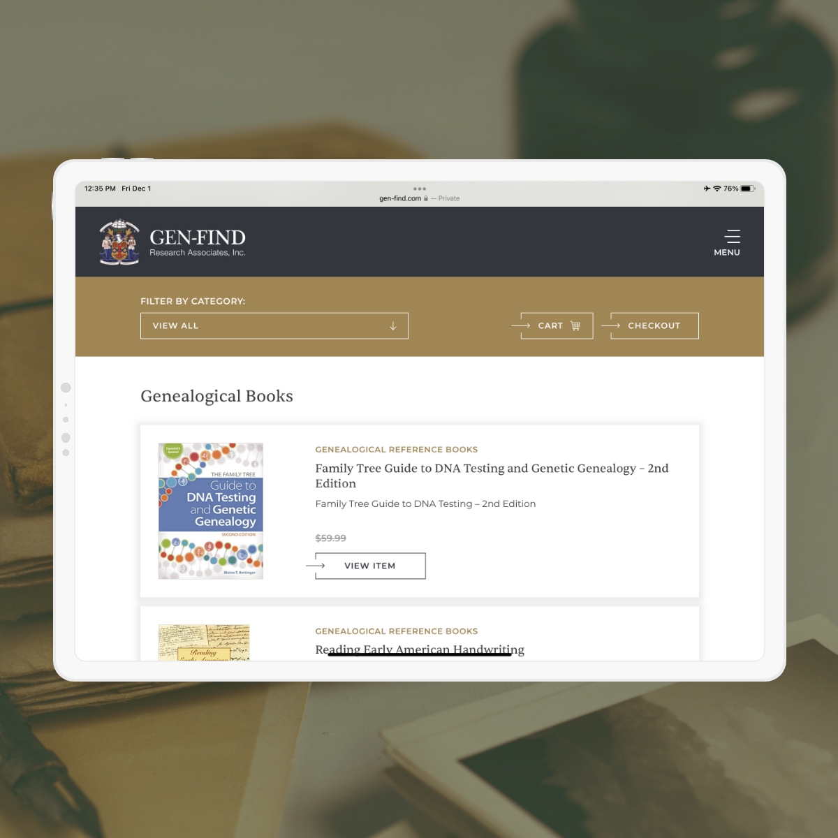 Tablet mockup of responsive website design for GEN-FIND.