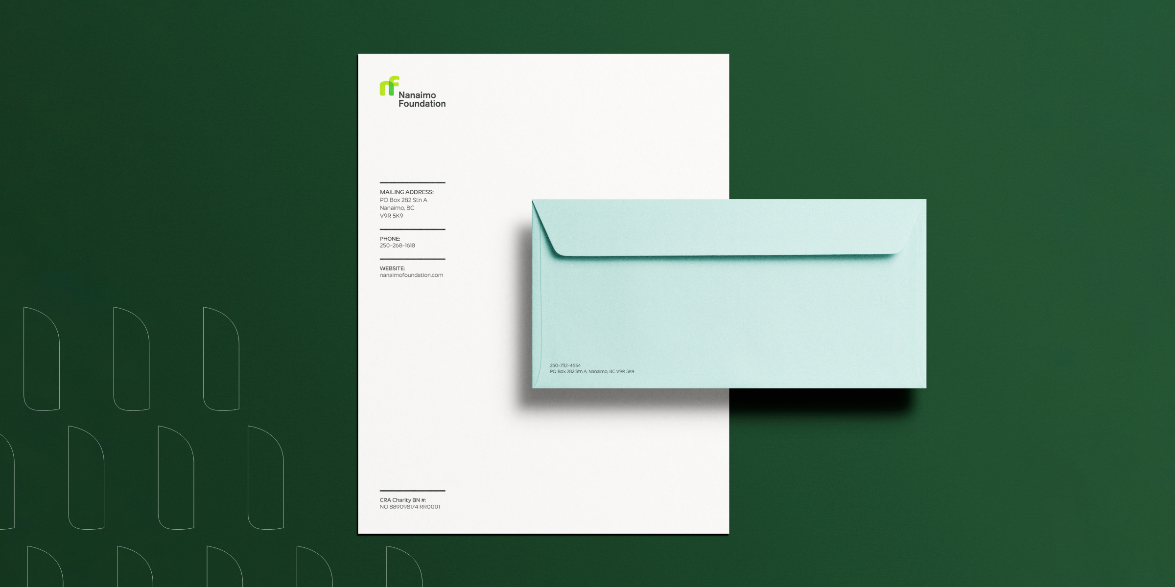 Branded letterhead for the Nanaimo Foundation, designed by Array Marketing Agency in Nanaimo, BC.