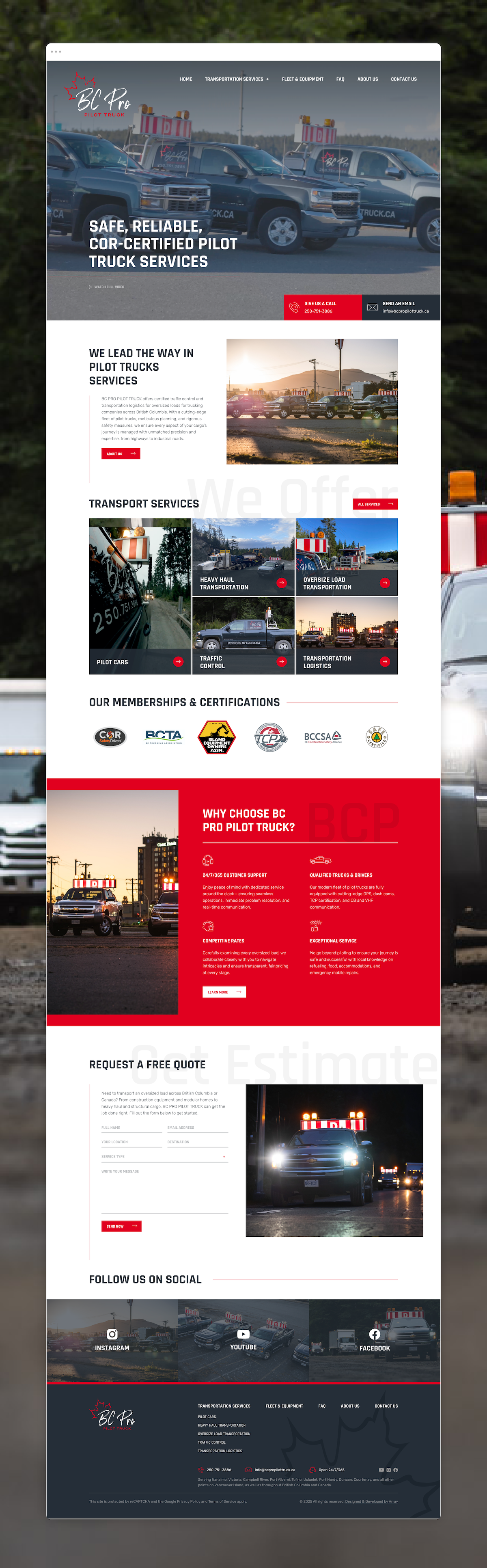 BC PRO PILOT TRUCK's website homepage. Web design & development by Array Ad Agency in Nanaimo, BC.